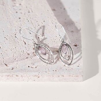 Infinity Love Rose Quartz Sterling Silver Drop Earrings, 2 of 11