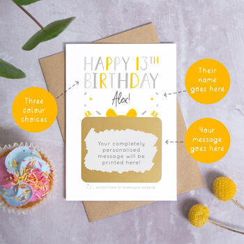 Personalised 13th Birthday Present Scratch Card, 5 of 11