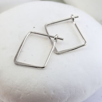 Rectangle Hoop Earrings In Sterling Silver, 3 of 8
