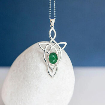 Genuine Emerald Celtic Knot Necklace In Sterling Silver, 2 of 11