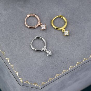 Sterling Silver Extra Tiny Hydrangea Flower Cz Huggie Hoop Earrings, 2 of 12