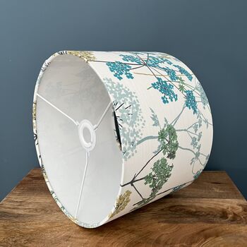 Hedgerow Pistachio And Teal Botanical Drum Lampshades, 7 of 10