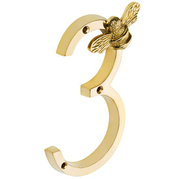 House Numbers With Bee In Brass Finish, 4 of 11
