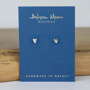 Tiny Handmade Solid Gold Heart Studs, 3 of 8