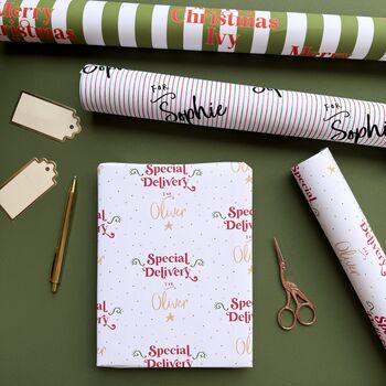 Personalised Special Delivery Christmas Wrapping Paper, 3 of 4