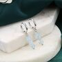 Sterling Silver Genuine Blue Chalcedony Stone Trio Huggie Hoop Earrings, thumbnail 3 of 10