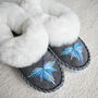 Peacock Blue Handmade Sheepskin Moccasin Slippers, thumbnail 2 of 7