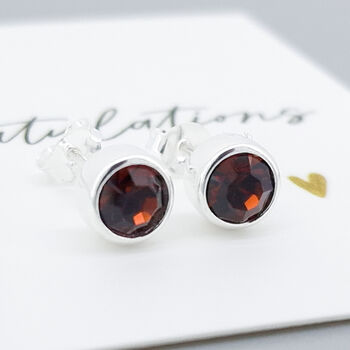 Sterling Silver January Garnet Birthstone Stud Earrings, 2 of 6