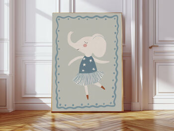 Ballerina Elephant Nursery Art Print, 2 of 4