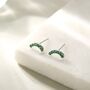 Sterling Silver Emerald Green Cz Curved Bar Tiny Stud Earrings, thumbnail 1 of 12