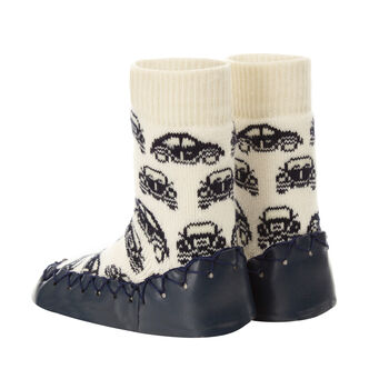 Cream And Navy Car Slippers For Children, 2 of 4