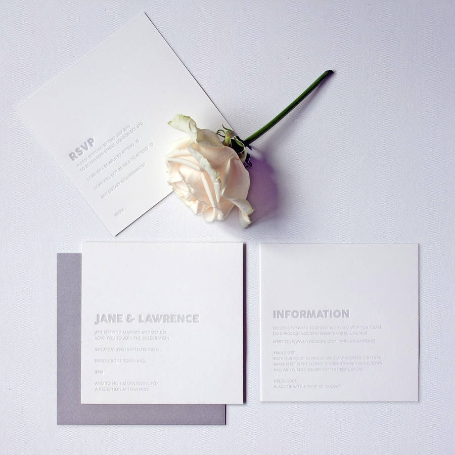 embossed letterpress wedding invitation by wolf & ink