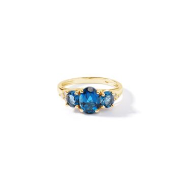 Gold London Blue Topaz And Diamond Trilogy Ring, 3 of 5