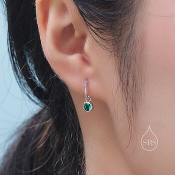 Sterling Silver Green Cz Huggie Hoop Earrings With Sleeper Hoops, 5 of 12