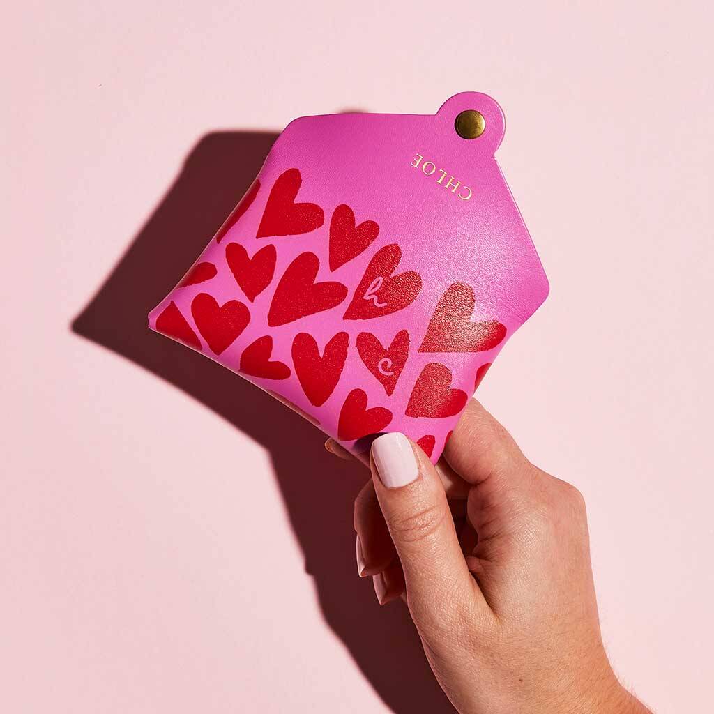 Personalised Love Heart Pink Leather Card + Coin Purse, 1 of 7