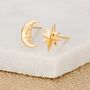 Gold Plated Moon And Star Stud Earrings, thumbnail 4 of 7