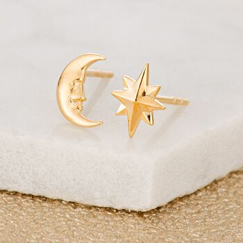 Gold Plated Moon And Star Stud Earrings, 4 of 7