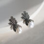 Sterling Silver Marcasite Pearl Earrings, thumbnail 1 of 9