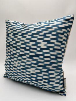 Square Ikat Silk Cushion Vibrant Blue Tile, 2 of 8