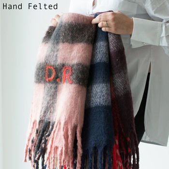 Personalised Chunky Knit Check Blanket Scarf, 5 of 11