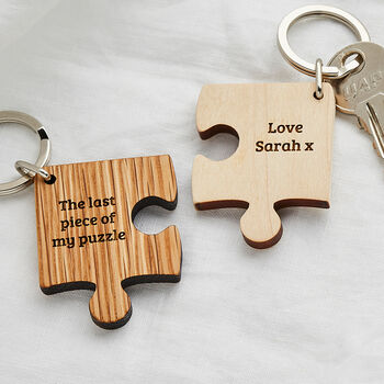 Personalised Wooden Gift Missing Piece Jigsaw Keyring, 2 of 5
