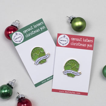 Sprout Lovers Christmas Enamel Pin Badge, 2 of 3