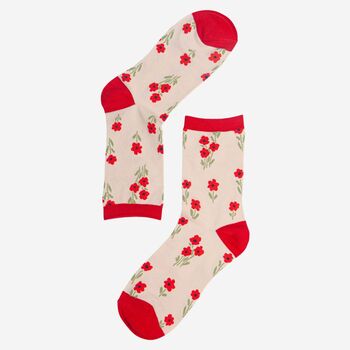 Women's Floral Bamboo Socks Red Wild Flowers, 2 of 2