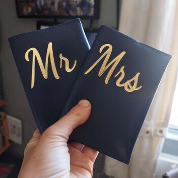 Personalised Mr And Mrs Coloured Leather Passport Set, 3 of 11