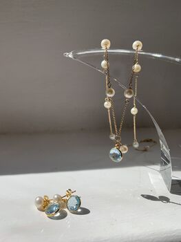 Nova Fine Chain Necklace With Pearls And Blue Topaz Drop, 3 of 4