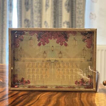 Luxury Wood Lacquer Coated Serving Tray, Indian Printed Serveware, 10 of 11