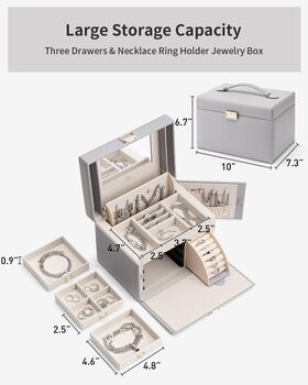 Three Layers Mirrored Jewellery Box Organizer Case, 7 of 12