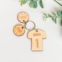 Personalised Wooden Football Sports T Shirt Child Family Tag Keyring, thumbnail 1 of 6