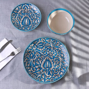 G Decor Tulipani Blue Hand Painted Ceramic Tableware Collection Floral Plates And Bowls, 2 of 8