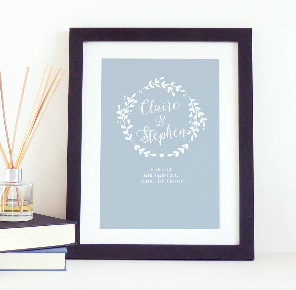 Personalised Wreath Newlywed Wedding Print By Project Pretty