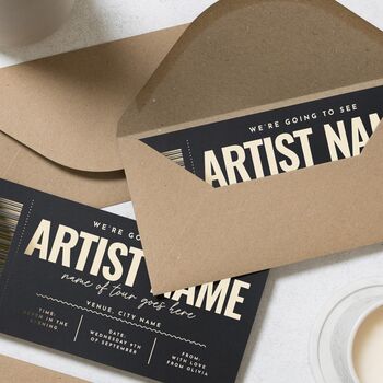 Personalised Gold Foil Concert Ticket Gift Voucher, 7 of 9