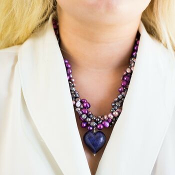 Murano Heart And Pearl Necklace In Purple Or Amethyst, 3 of 9
