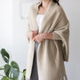 Feather Trim Sleeved Pile Weave Soft Blanket Poncho, thumbnail 2 of 9
