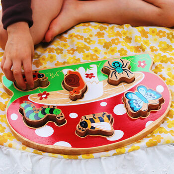 Wooden Toy Minibeast Shape Sorter Tray Puzzle, 2 of 5