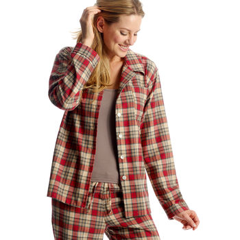 Women's Brushed Cotton Red Check Pyjamas, 2 of 6
