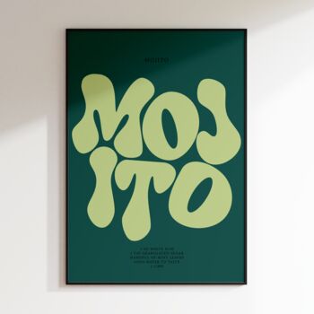 Mojito Print | Cocktail Poster | Wall Art | A5 A4 A3 | Bold | Typographic | Drink | Bar | Print | Groovy |, 2 of 8