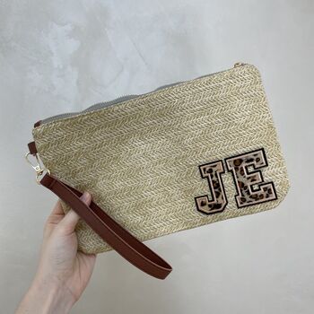 Personalised Leopard Print Straw Clutch Bag, 2 of 5
