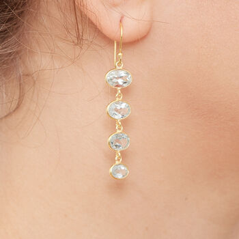 Blue Topaz Gold Plated Silver Pebble Drop Earrings, 3 of 9
