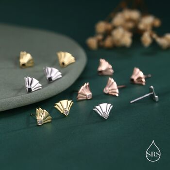 Art Deco Inspired Small Sun Ray Stud Earrings In Sterling Silver, 2 of 12