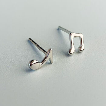 Sterling Silver Tiny Music Note Stud Earrings, 3 of 5