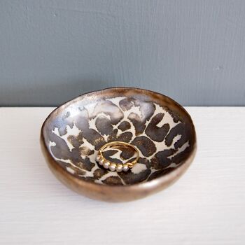 Handmade Gold Leopard Print Ceramic Ring Dish, 2 of 7