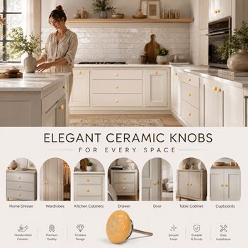 Floral Ceramic Cabinet Knob Yellow And White Round Shaped, 8 of 8