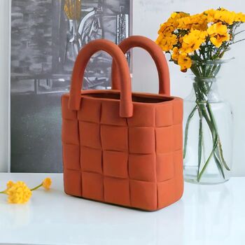 Orange Garden Weave Basket Handbag Vase, 6 of 8