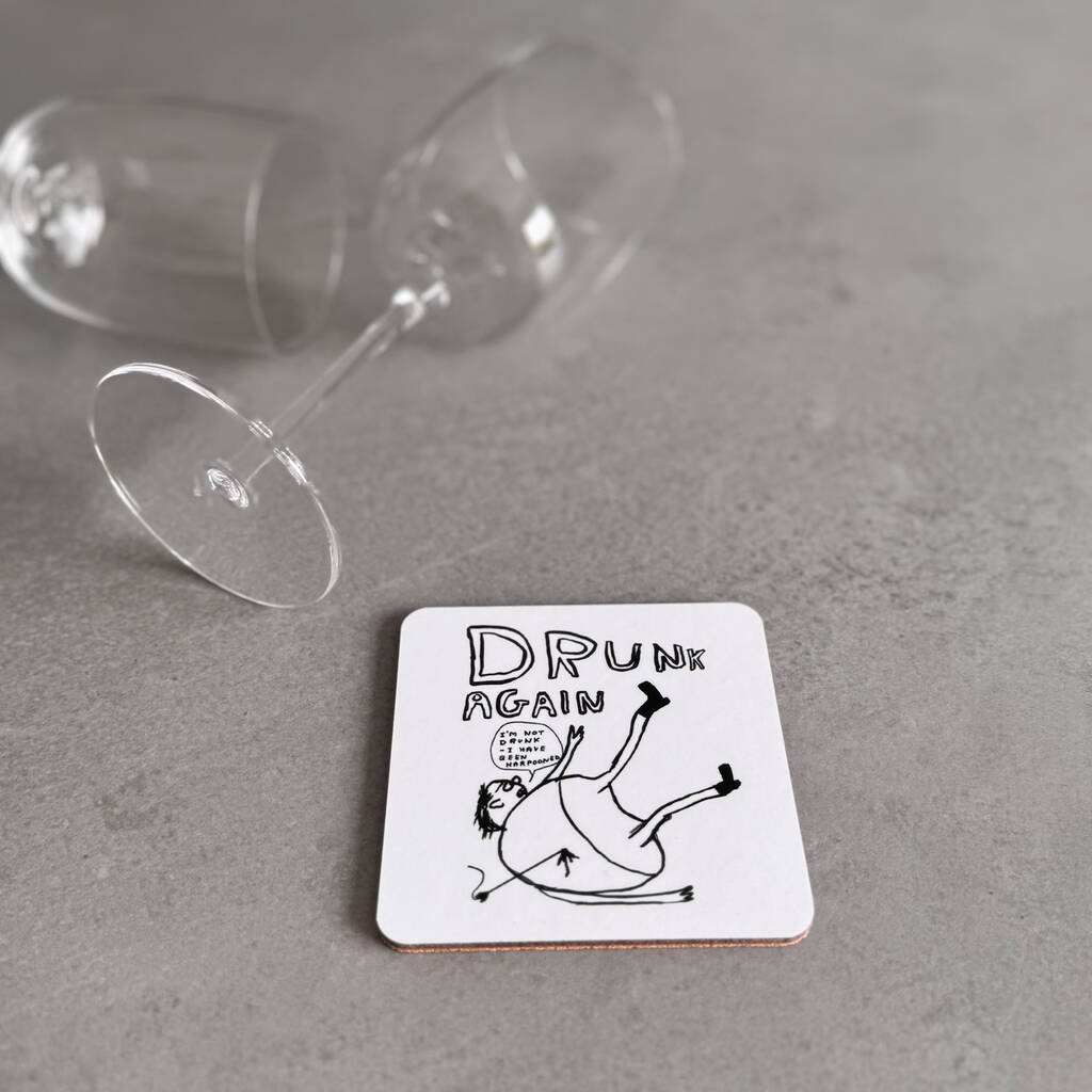 Drunk Again Coaster – David Shrigley Funny Art Design, 1 of 5