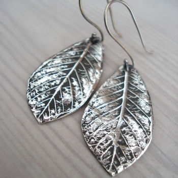 Large Leaf Silver Earrings, 2 of 3