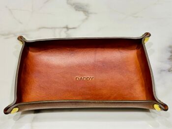 Personalised Rectangle Spanish Brown Leather Desk Tray, 10 of 12